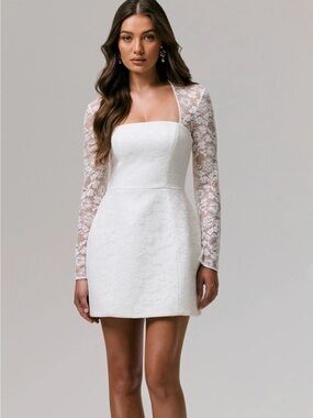 Club L London Bijou Dress: White Lace Long Sleeve Size 8